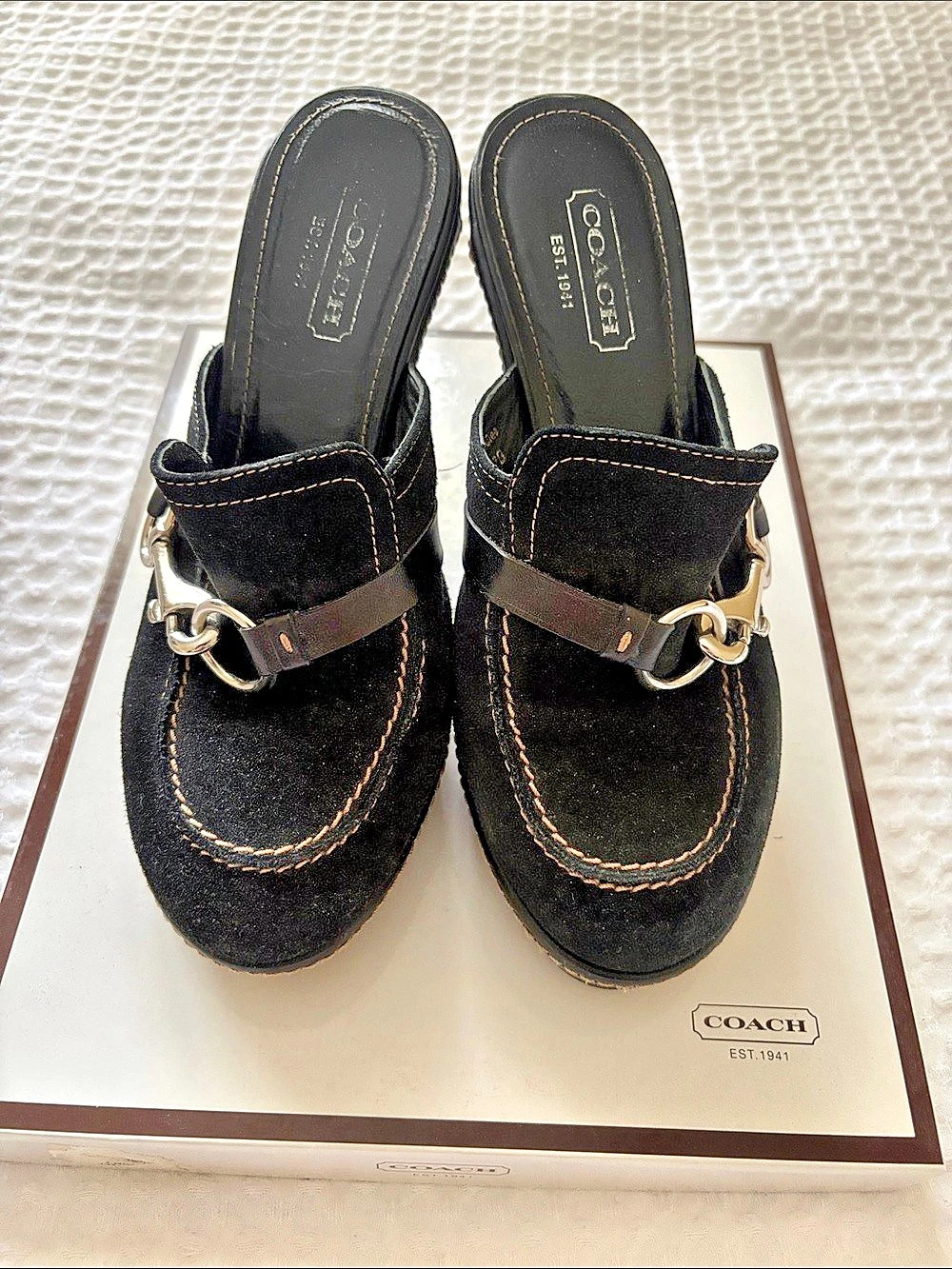 Coach Cleo Suede/Vacchetta Mules Black US 7.0 M with box